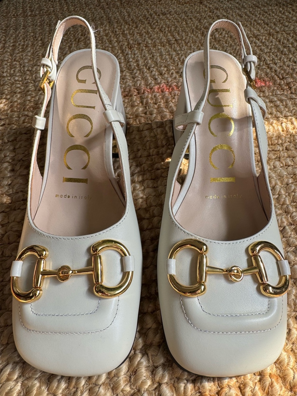 Gucci Cream Leather Horsebit Slingback Mules